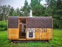 Sauna prostokatna z piecem opalanym drewnem, ładowanym od zewnątrz